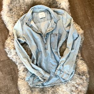 ZARA Oversized Denim Long Shirt TRF Blue Buttons